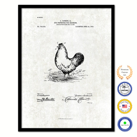 1903 Farming Eye Protector for Chickens Vintage Patent Artwork Black Framed Canvas Print Home Office Decor Great for Farmer Milk Lover Cattle Rancher