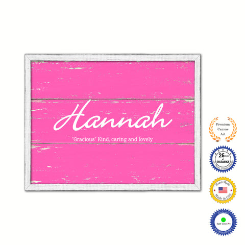 Hannah Name Plate White Wash Wood Frame Canvas Print Boutique Cottage Decor Shabby Chic