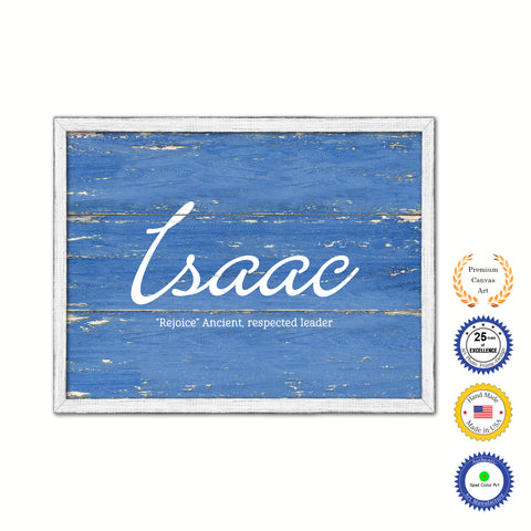 Isaac Name Plate White Wash Wood Frame Canvas Print Boutique Cottage Decor Shabby Chic