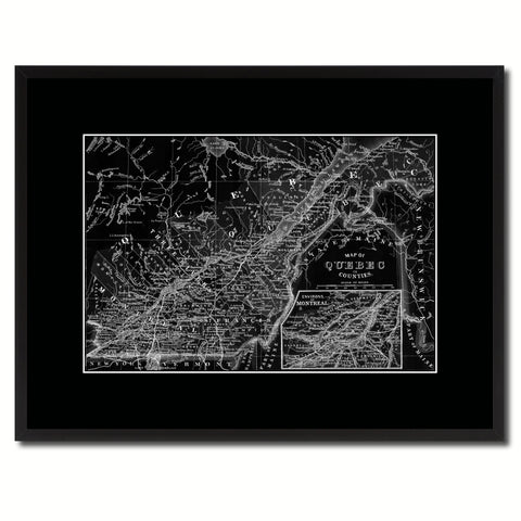 Quebec Montreal Vintage Monochrome Map Canvas Print, Gifts Picture Frames Home Decor Wall Art