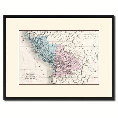 Peru Bolivia Vintage Antique Map Wall Art Home Decor Gift Ideas Canvas Print Custom Picture Frame