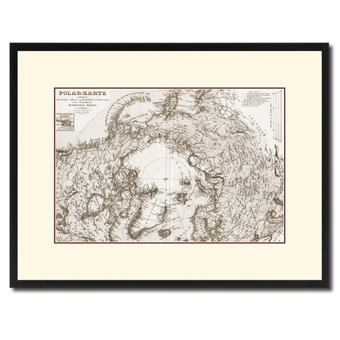 North Pole Stieler Vintage Sepia Map Canvas Print, Picture Frame Gifts Home Decor Wall Art Decoration