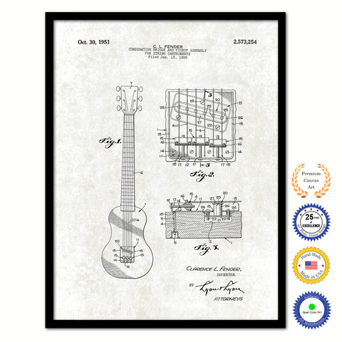 1951 Fender Guitar Bridge and Pickup Assembly Old Patent Art Print on Canvas Custom Framed Vintage Home Decor Wall Decoration Great for Gifts
