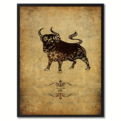 Zodiac Ox Horoscope Canvas Print, Black Picture Frame Home Decor Wall Art Gift Ideas