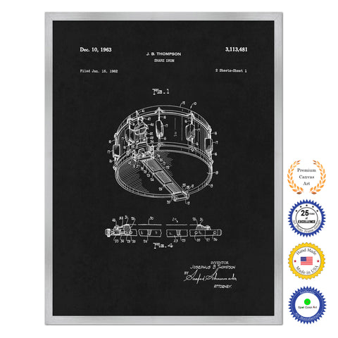 1963 Snare Drum Old Patent Art Print on Canvas Custom Framed Vintage Home Decor Wall Decoration Great for Gifts