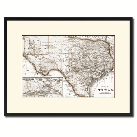Texas Vintage Sepia Map Canvas Print, Picture Frame Gifts Home Decor Wall Art Decoration