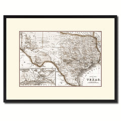Texas Vintage Sepia Map Canvas Print, Picture Frame Gifts Home Decor Wall Art Decoration