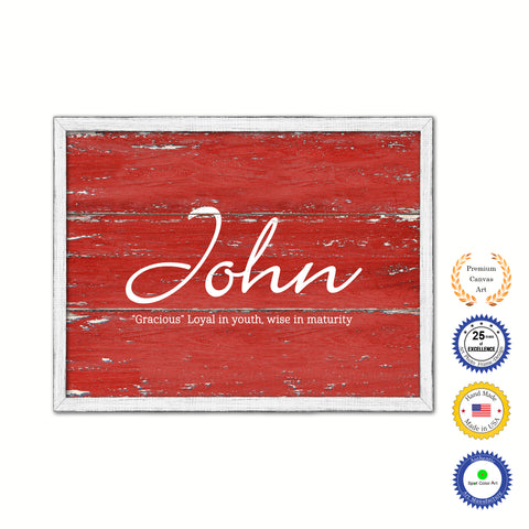 John Name Plate White Wash Wood Frame Canvas Print Boutique Cottage Decor Shabby Chic
