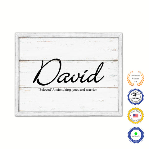 David Name Plate White Wash Wood Frame Canvas Print Boutique Cottage Decor Shabby Chic