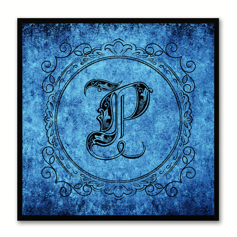 Alphabet P Blue Canvas Print Black Frame Kids Bedroom Wall Décor Home Art