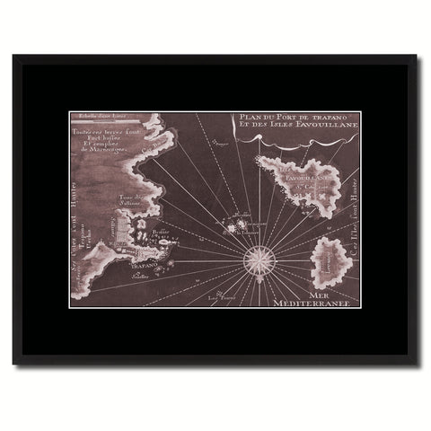 Sicily West Aegadian Islands Vintage Vivid Sepia Map Canvas Print, Picture Frames Home Decor Wall Art Decoration Gifts