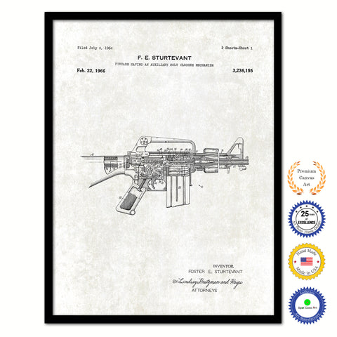 1966 Auxiliary Bolt Closure for Machine Gun Old Patent Art Print on Canvas Custom Framed Vintage Home Decor Wall Decoration Great for Gifts