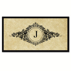 Alphabet Letter J Brown Canvas Print, Black Custom Frame