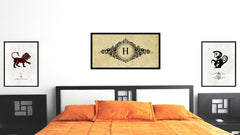 Alphabet Letter H Brown Canvas Print, Black Custom Frame