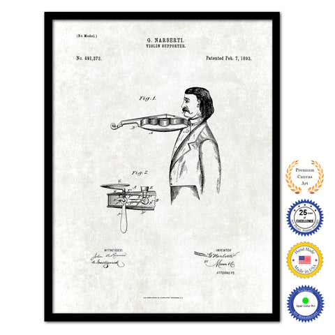 1893 Violin Supporter Old Patent Art Print on Canvas Custom Framed Vintage Home Decor Wall Decoration Great for Gifts