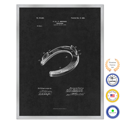 1898 Cowboy Horseshoe Antique Patent Artwork Silver Framed Canvas Home Office Decor Great for Cowboy Cowgirl Horseback Rider