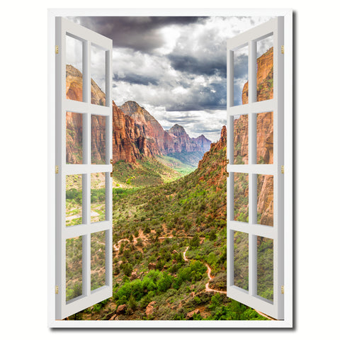 Aerial View Zion National Park Picture French Window Framed Canvas Print Home Decor Wall Art Collection