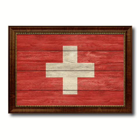 Switzerland Country Flag Texture Canvas Print with Brown Custom Picture Frame Home Decor Gift Ideas Wall Art Decoration