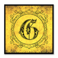 Alphabet G Yellow Canvas Print Black Frame Kids Bedroom Wall Décor Home Art