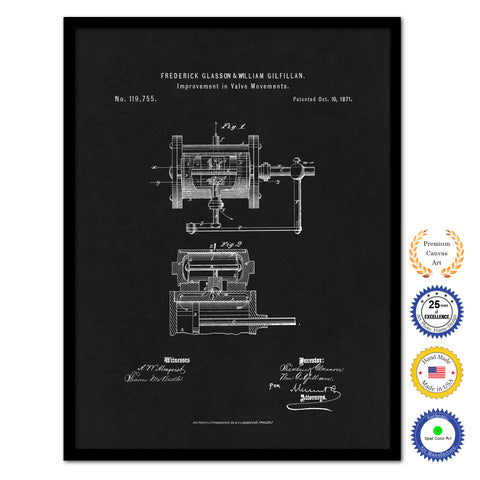 1871 Improvement in Valve Movements Old Patent Art Print on Canvas Custom Framed Vintage Home Decor Wall Decoration Great for Gifts
