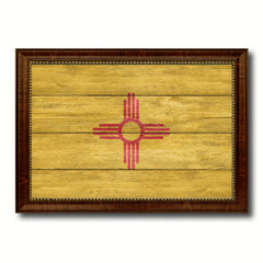New Mexico State Flag Texture Canvas Print with Brown Picture Frame Gifts Home Decor Wall Art Collectible Decoration