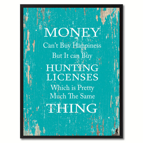 Money Can't Buy Happiness Saying Canvas Print, Black Picture Frame Home Decor Wall Art Gifts