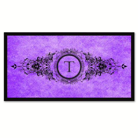 Alphabet Letter T Purple Canvas Print, Black Custom Frame