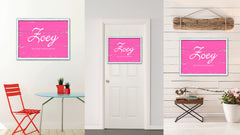 Zoey Name Plate White Wash Wood Frame Canvas Print Boutique Cottage Decor Shabby Chic