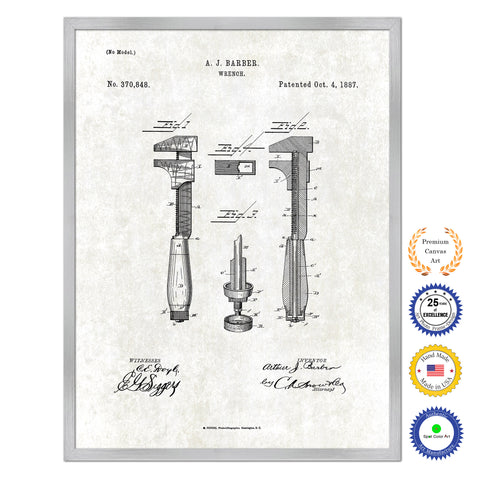 1887 Wrench Old Patent Art Print on Canvas Custom Framed Vintage Home Decor Wall Decoration Great for Gifts