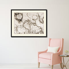 North East Canada & Greenland Vintage Sepia Map Canvas Print, Picture Frame Gifts Home Decor Wall Art Decoration