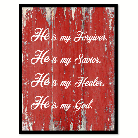 He is my forgiver he is my savior He is my healer He is my God Bible Verse Gift Ideas Home Decor Wall Art, Red