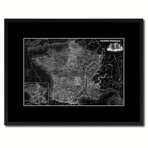 Mideavel France Crusades Vintage Monochrome Map Canvas Print, Gifts Picture Frames Home Decor Wall Art