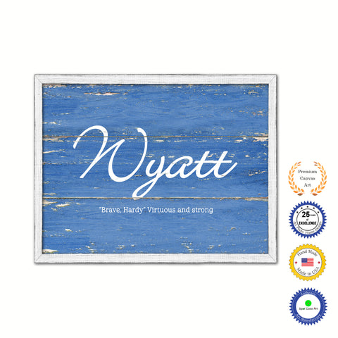 Wyatt Name Plate White Wash Wood Frame Canvas Print Boutique Cottage Decor Shabby Chic