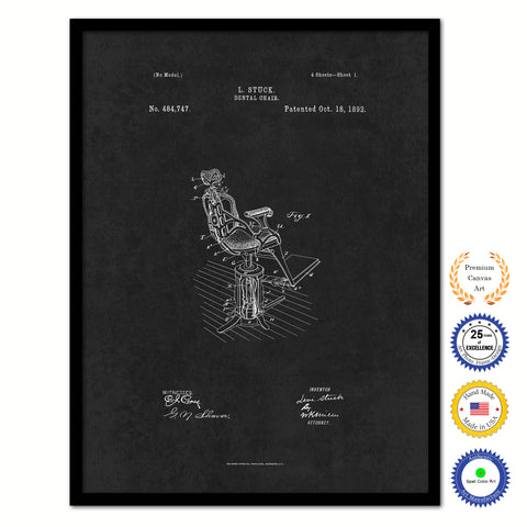 1892 Dentist Dental Chair Vintage Patent Artwork Black Framed Canvas Home Office Decor Great for Dentist Orthodontist
