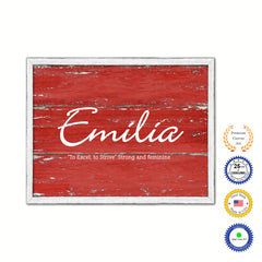 Emilia Name Plate White Wash Wood Frame Canvas Print Boutique Cottage Decor Shabby Chic