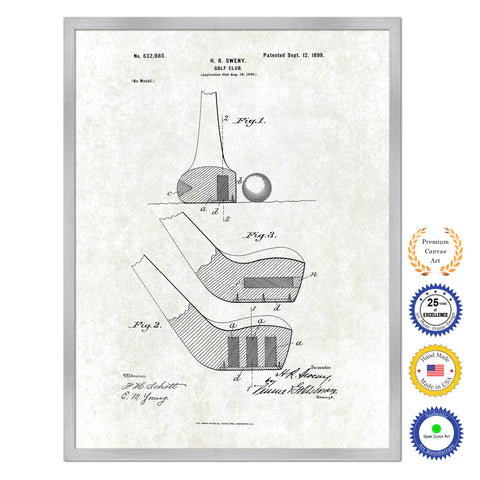 1899 Golf Club Old Patent Art Print on Canvas Custom Framed Vintage Home Decor Wall Decoration Great for Gifts