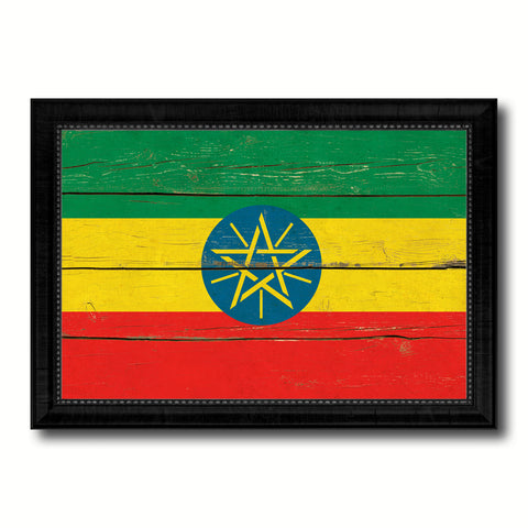 Ethiopia Country Flag Vintage Canvas Print with Black Picture Frame Home Decor Gifts Wall Art Decoration Artwork