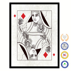Queen Diamond Poker Decks of Vintage Cards Print on Canvas Black Custom Framed