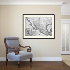 Mexico Vintage B&W Map Canvas Print, Picture Frame Home Decor Wall Art Gift Ideas