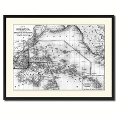 Oceania Vintage B&W Map Canvas Print, Picture Frame Home Decor Wall Art Gift Ideas