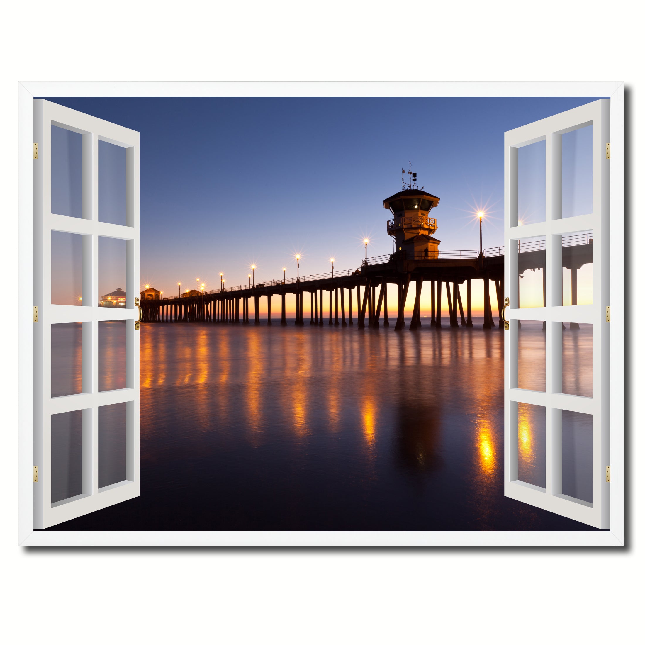 Huntington Beach California Picture French Window Framed Canvas Print Home Decor Wall Art Collection