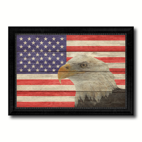 USA American Dream Flag Texture Canvas Print with Brown Picture Frame Home Decor Wall Art Gifts