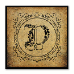 Alphabet D Brown Canvas Print Black Frame Kids Bedroom Wall Décor Home Art