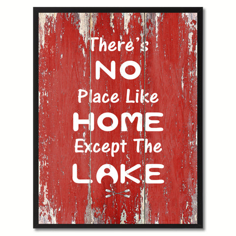 There's No Place Like Home Except The Lake Saying Canvas Print, Black Picture Frame Home Decor Wall Art Gifts