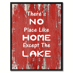 There's No Place Like Home Except The Lake Saying Canvas Print, Black Picture Frame Home Decor Wall Art Gifts