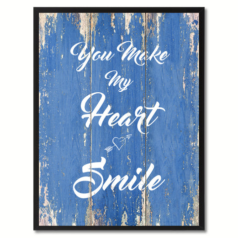 You make my heart smile Happy Quote Saying Gift Ideas Home Decor Wall Art, Blue