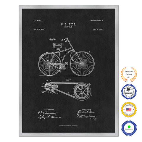 1890 Bicycle Old Patent Art Print on Canvas Custom Framed Vintage Home Decor Wall Decoration Great for Gifts