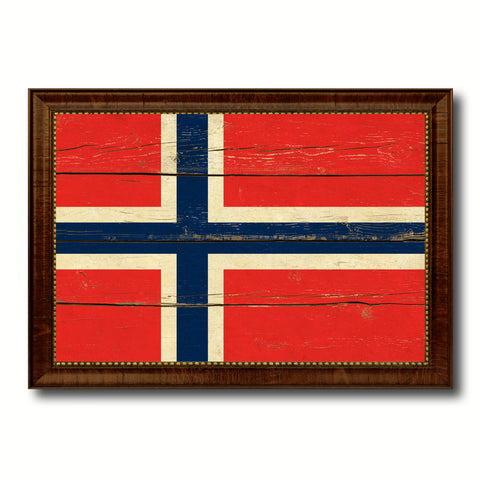Norway Country Flag Vintage Canvas Print with Brown Picture Frame Home Decor Gifts Wall Art Decoration Artwork