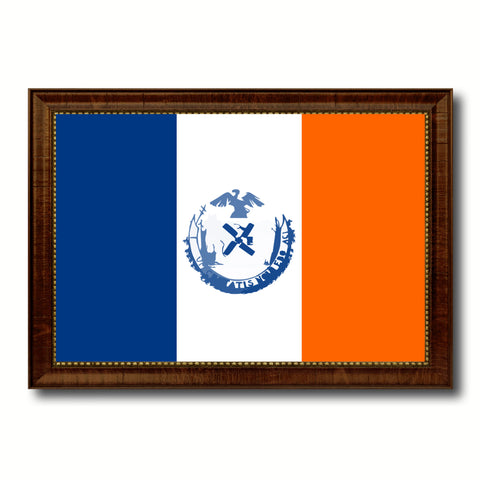 New York City New York State Flag Canvas Print Brown Picture Frame