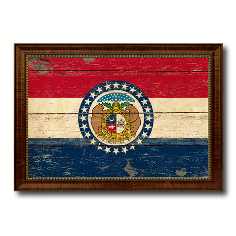 Missouri State Flag Canvas Print with Custom Brown Picture Frame Home Decor Wall Art Decoration Gifts